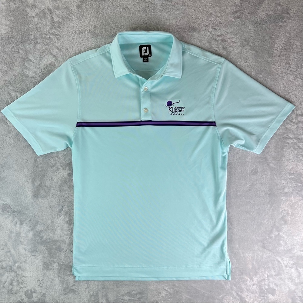 FootJoy Golf Polo Shirt Men's Medium Short Sleeve Polyester Blue‎ Purple Hawaii